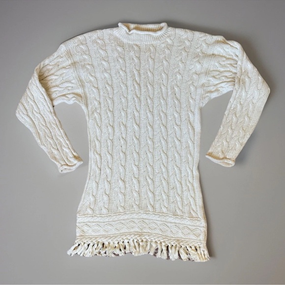 Vtg Yohji Yamamoto Cable Knit Ramie Cream Tassle Dress Long Sleeve Sz.Med. 90's - Picture 2 of 11